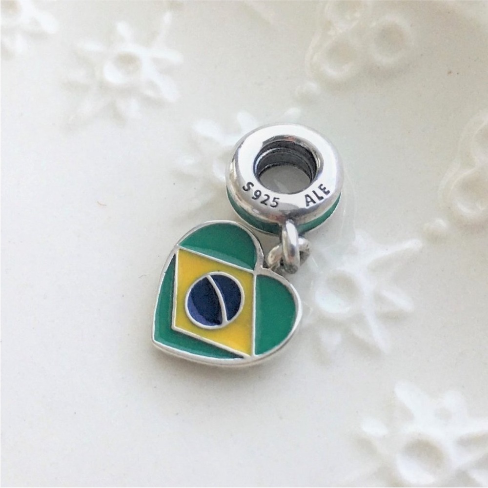Rare Purchased in Brazil Pandora Silver Dangle Charm with ‘Brasil’ spelling